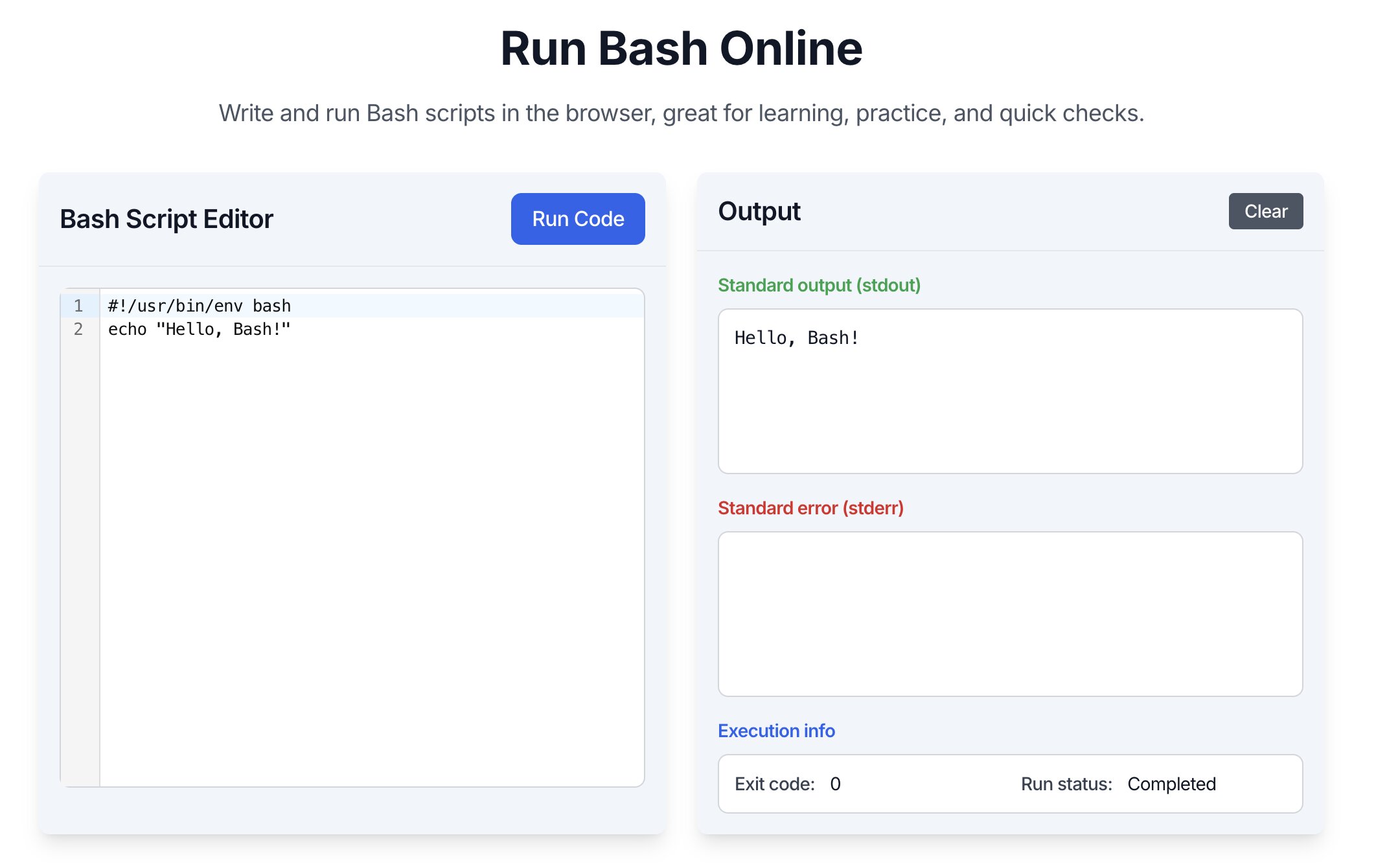 Bash script editor preview