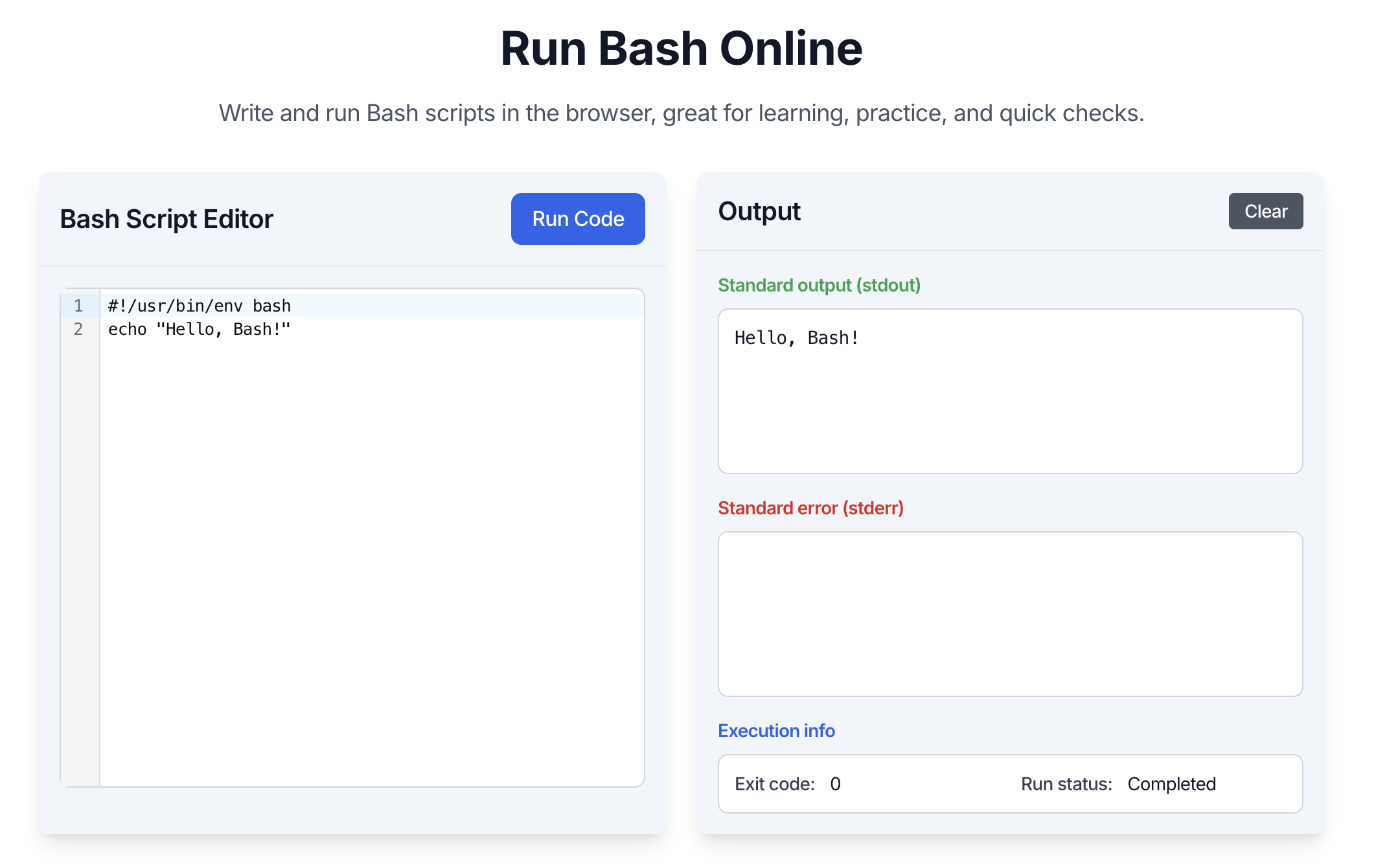 Bash script editor preview